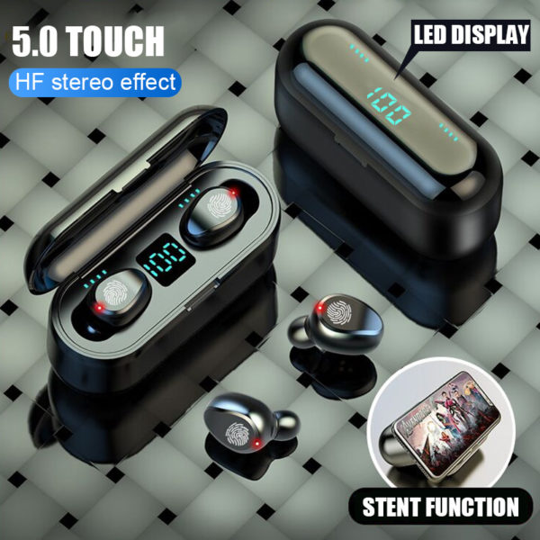 TWS V5.0 Bluetooth Earphone 8D Stereo Wireless Headphones Sport Wireless Earphones with LED 2000 mAh Charging Bin Phone Holder