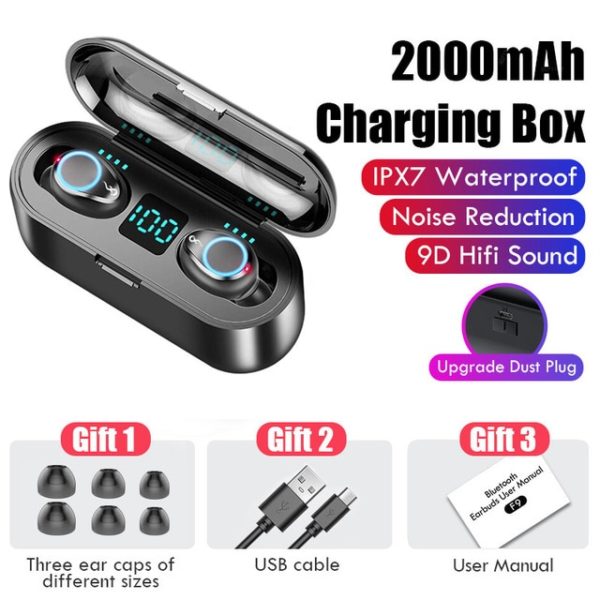 TWS V5.0 Bluetooth Earphone 8D Stereo Wireless Headphones Sport Wireless Earphones with LED 2000 mAh Charging Bin Phone Holder - Image 7