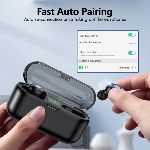 TWS V5.0 Bluetooth Earphone 8D Stereo Wireless Headphones Sport Wireless Earphones with LED 2000 mAh Charging Bin Phone Holder - Image 6