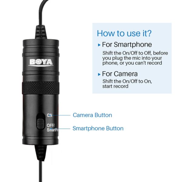BOYA BY-M1 6m Clip-on Microphone for mobile phones or DSLR cameras