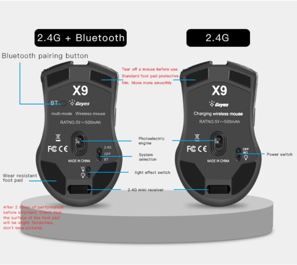 KuWFi Computer Mouse Bluetooth 4.0+ 2.4Ghz Wireless Dual Mode 2 In 1 Mouse 2400DPI