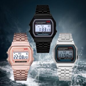 LED Electronic Watch WR F91W Steel Belt A159 Harajuku Style Fashion Watch Multi-function Electronic Watch