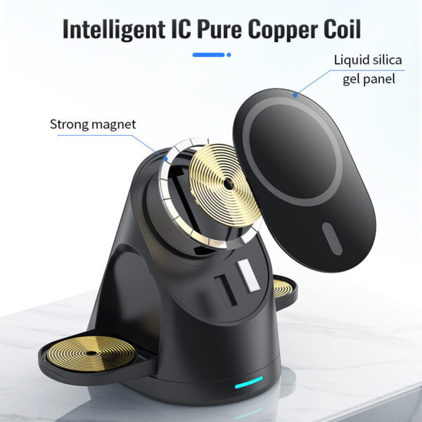 Folding Magnetic Suction Wireless Charger Three-in-One" convenient charging solution for Apple 14 mobile phone, 8th generation watch, and earphones - Image 4