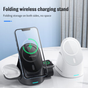 Folding Magnetic Suction Wireless Charger Three-in-One" convenient charging solution for Apple 14 mobile phone, 8th generation watch, and earphones