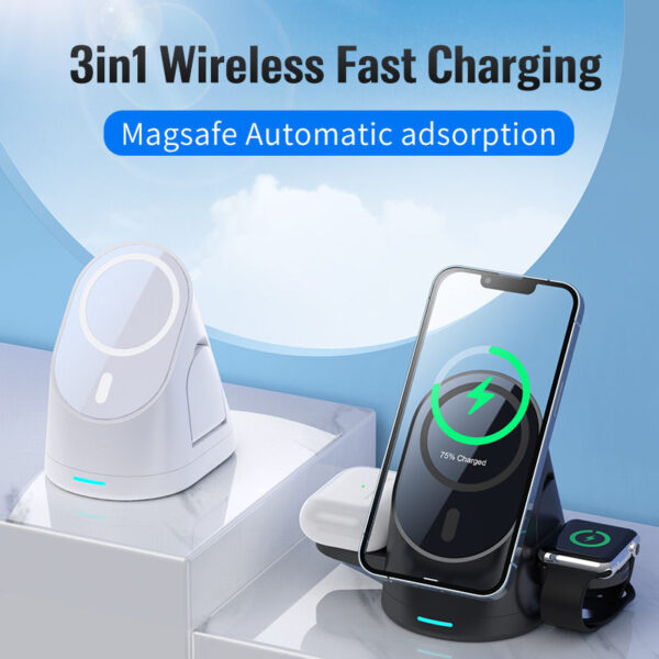 Folding Magnetic Suction Wireless Charger Three-in-One" convenient charging solution for Apple 14 mobile phone, 8th generation watch, and earphones - Image 3