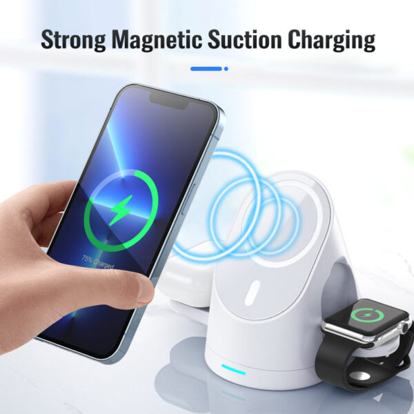Folding Magnetic Suction Wireless Charger Three-in-One" convenient charging solution for Apple 14 mobile phone, 8th generation watch, and earphones - Image 2