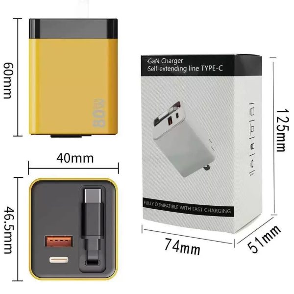 120W GaN Fast Charger With Built-in Retractable Cable - Image 3