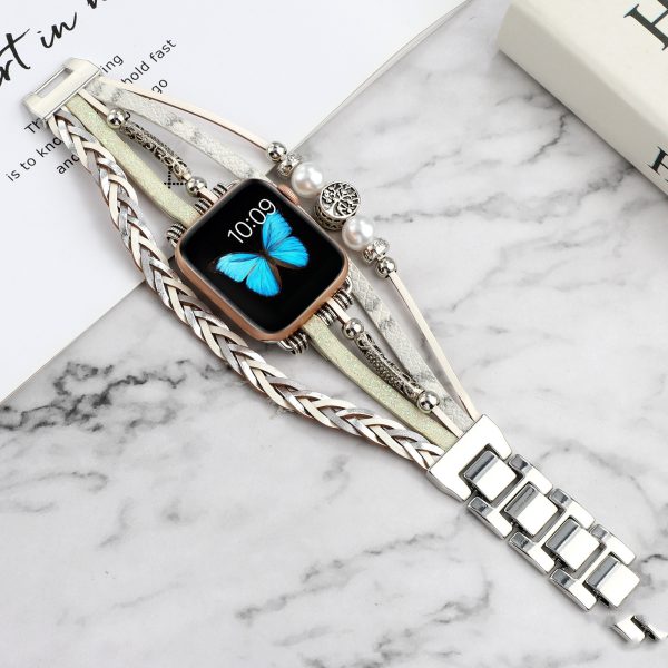 Vintage Metal Leather Jewelry Wrist Strap Smart Watch Strap - Image 6