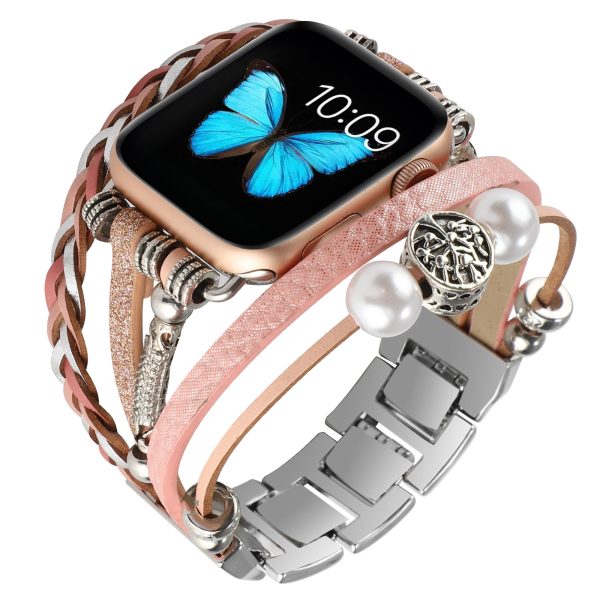 Vintage Metal Leather Jewelry Wrist Strap Smart Watch Strap - Image 5