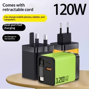 120W GaN Fast Charger With Built-in Retractable Cable