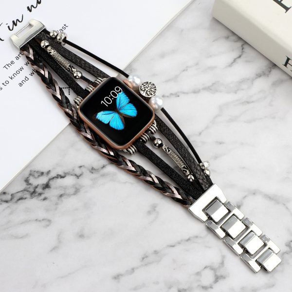 Vintage Metal Leather Jewelry Wrist Strap Smart Watch Strap - Image 3