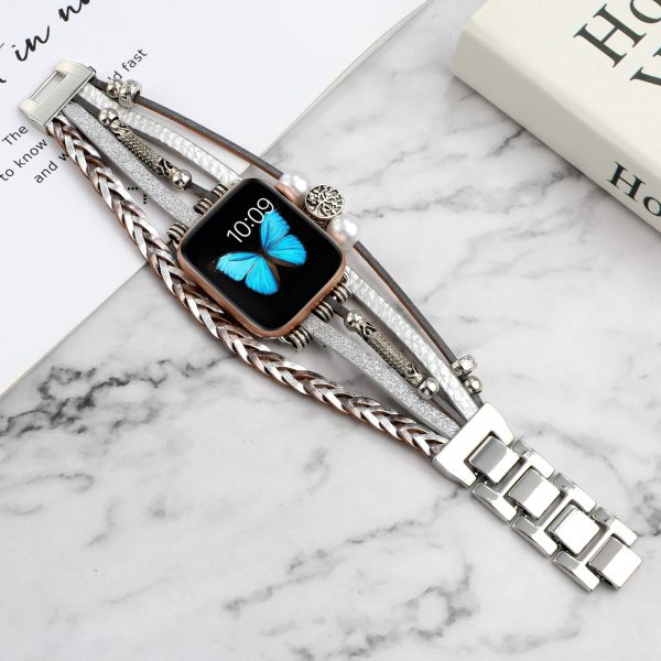 Vintage Metal Leather Jewelry Wrist Strap Smart Watch Strap - Image 2