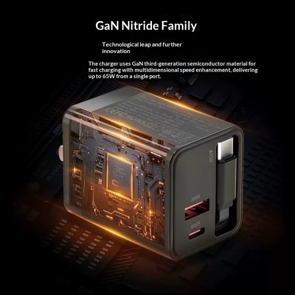 120W GaN Fast Charger With Built-in Retractable Cable - Image 2