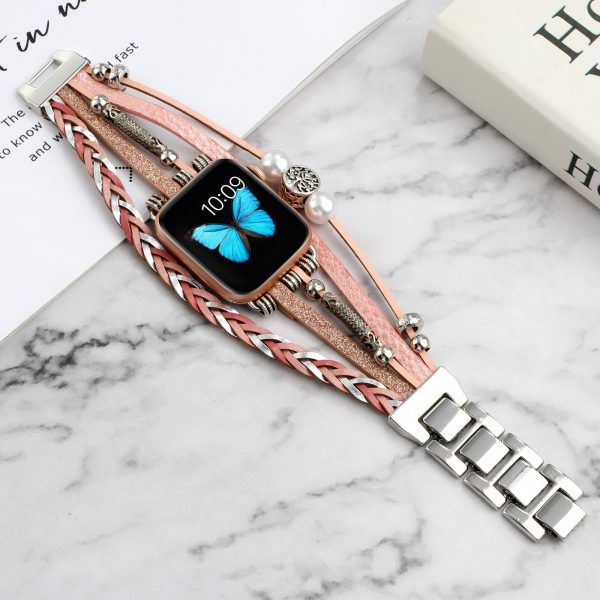 Vintage Metal Leather Jewelry Wrist Strap Smart Watch Strap - Image 4
